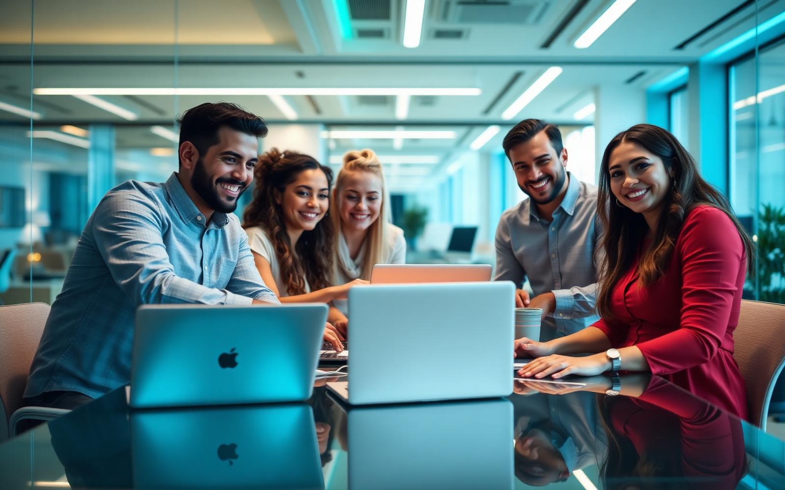 Happy IT team collaborating